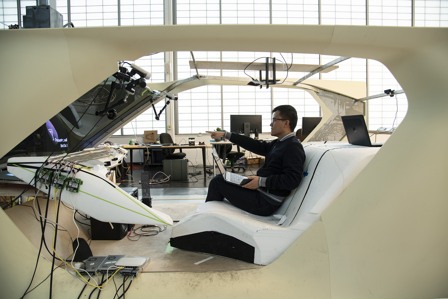 Testing gesture control with UI inside a seating buck model